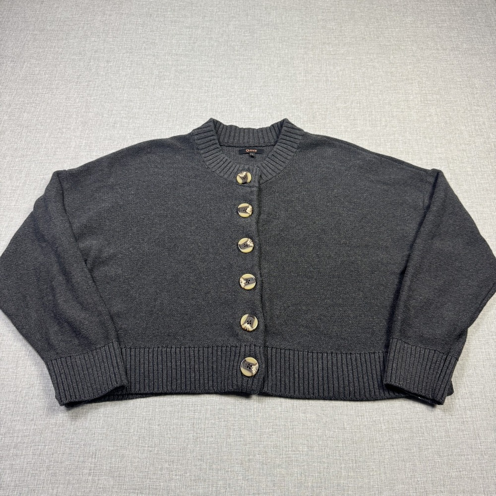 Quince Cardigan Womens Large Gray Crew Neck Button Front 100% Organic Cotton - Picture 4 of 10